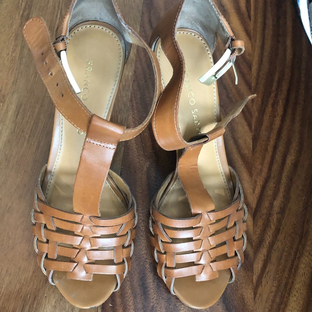 Franco Sarto light brown t-strap heeled shoes